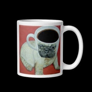 Pug Mug Coffee Pup. White glossy mug